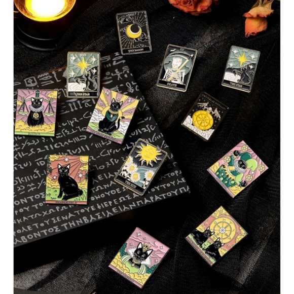 NEW Enamel Pins Set of 12 Cute Cat Tarot Divination Witchy Magic Goth - Picture 2 of 4